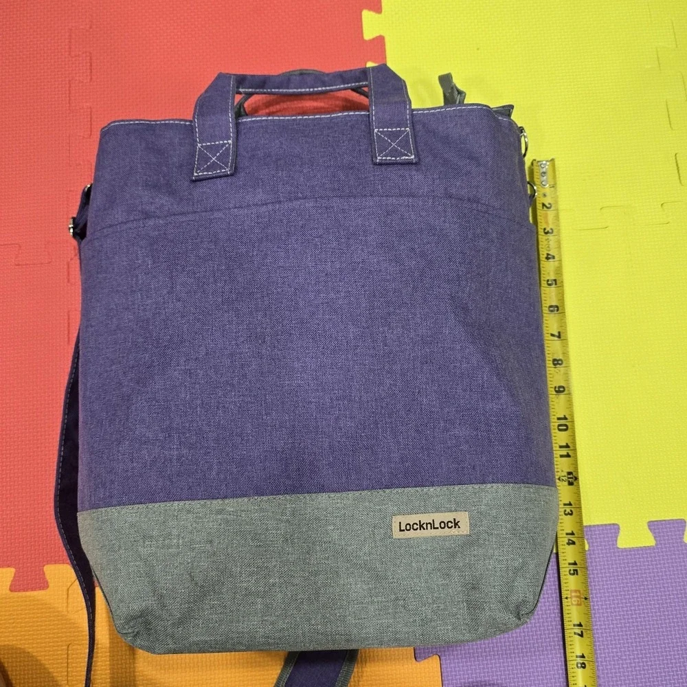 LocknLock Insulated Lunch Tote Bag - Purple/Grey Canvas - Large Crossbody & Hand